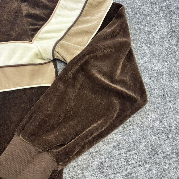 Vintage 70s Velour Shirt Men Large Brown Collared Stripe Velation by Harper - Picture 4 of 11